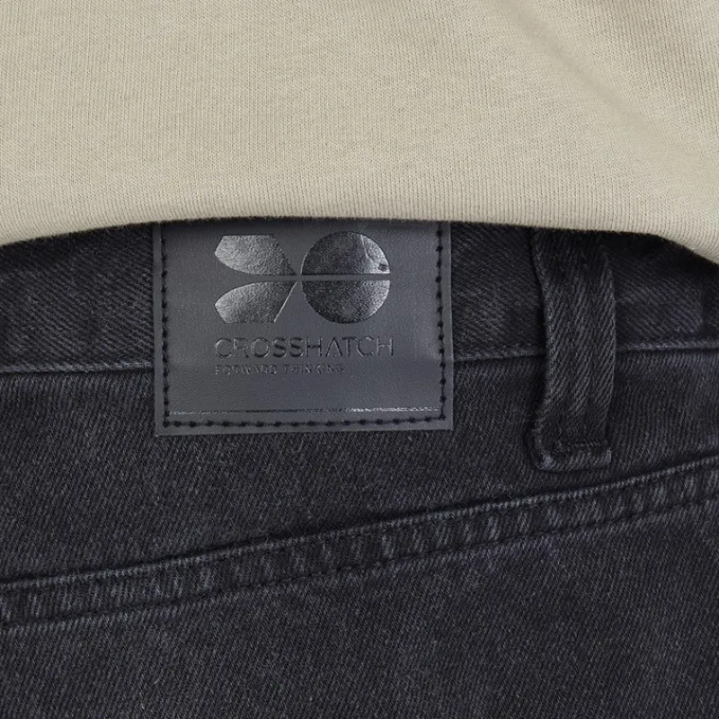 Sale Crosshatch Herre Tillman Baggy Jeans Sort Vask Vasket Sort