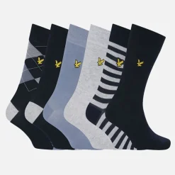 Sale Lyle And Scott Vintage Herre Timothy Seks Pak Strømper Med Gaveæske Peacoat/Tempest/Argyle/Stripe/Light Grey Marl/Peacoat
