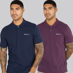 New Ben Sherman Herre to pak ensfarvede poloskjorter Plum/​Dark Navy Flerfarvet