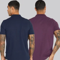 New Ben Sherman Herre to pak ensfarvede poloskjorter Plum/​Dark Navy Flerfarvet