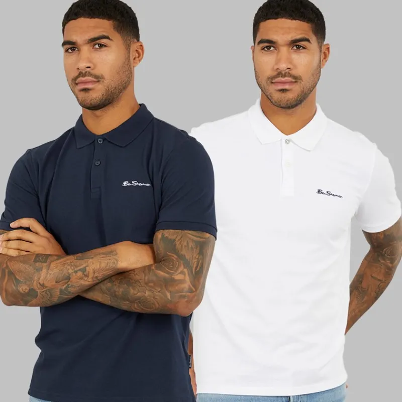 Outlet Ben Sherman Herre to pak poloer mørkeblå/hvid Flerfarvet