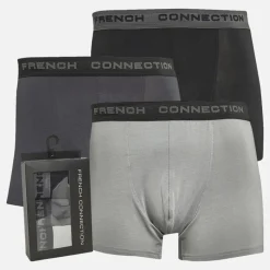 Clearance French Connection Herre Tre Pak Modal Luksus Supersoft Boxer Trunks Fc32 Black/Charcoal Melange/Light Grey Melange