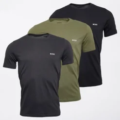Discount BOSS Herre Tre Pak T Shirts Grå/​Khaki/​Sort Flerfarvet