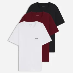 Best Hugo Boss Herre Tre Pak T Shirts Hvid/​Burgundy/​Sort Flerfarvet