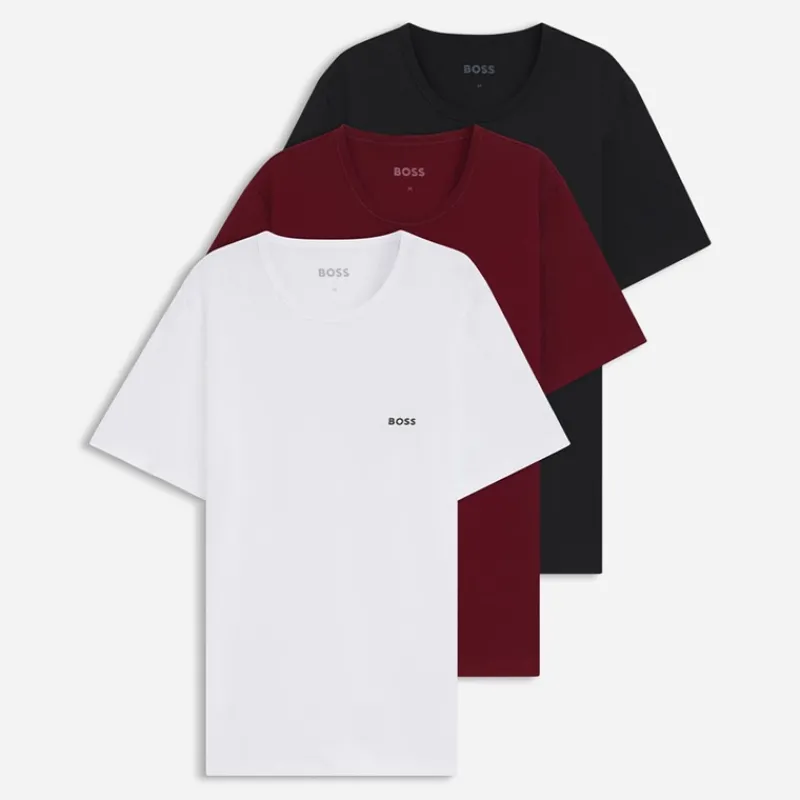 Best Hugo Boss Herre Tre Pak T Shirts Hvid/Burgundy/Sort Flerfarvet