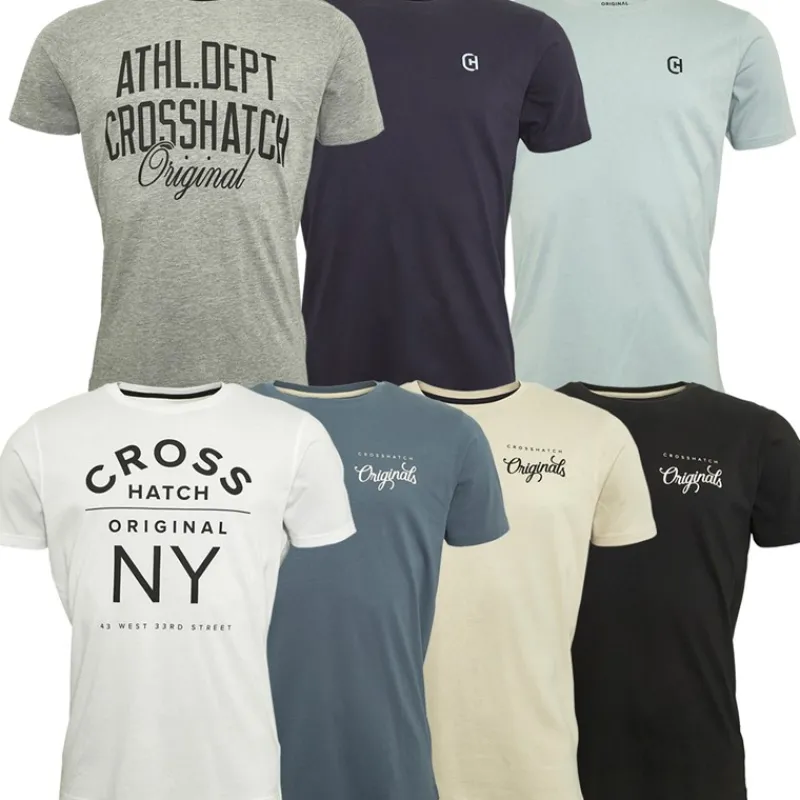 Discount Crosshatch Herre T-shirts 7-pak Blå/Blå/Grå Melange/Hvid/Blå/Sort/Off White