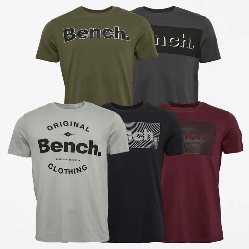 Online Bench Herre T-Shirts 5-pak Khaki/Burgunder/Lys Grå/Sort/Mørk Grå