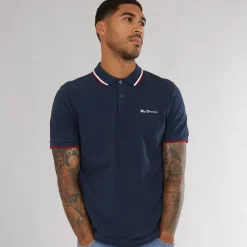 Hot Ben Sherman Herre tværstribet polo skjorte Dark Navy