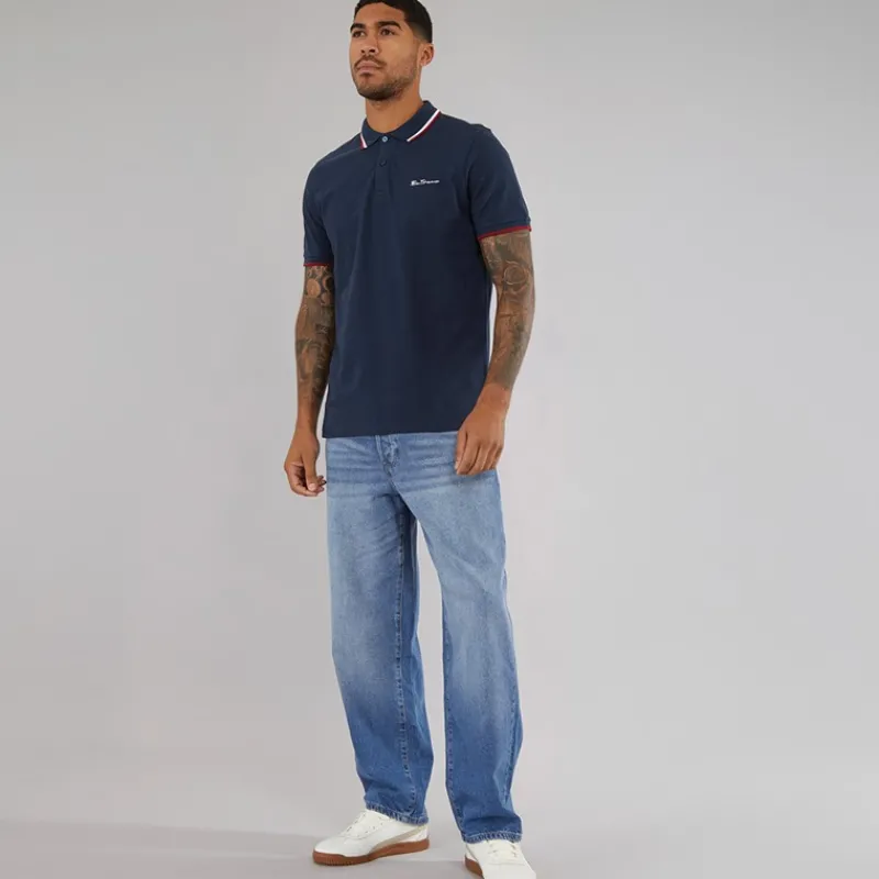 Hot Ben Sherman Herre tværstribet polo skjorte Dark Navy