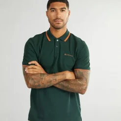 Best Ben Sherman Herre tværstribet polo skjorte Dark Green Mørkegrøn