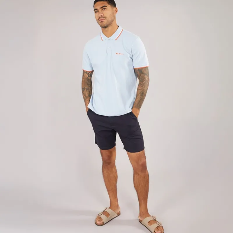 Hot Ben Sherman Herre tværstribet polo skjorte Pale Blue Bleg Blå