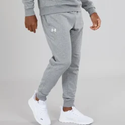 Best Under Armour Herre UA Rival Fleece Joggingbukser Castlerock Lys Heather/Hvid