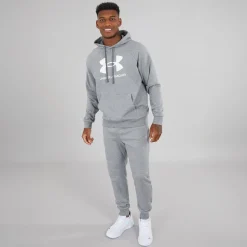 Best Under Armour Herre UA Rival Fleece Joggingbukser Castlerock Lys Heather/​Hvid