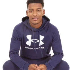 Online Under Armour Herre UA Rival Fleece Logo Hoodie Midnatsblå/Hvid Marineblå