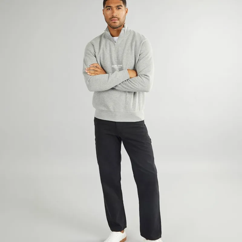 JACK & JONES Herre Vesterbro 1/4 Zip Sweatshirt Lys Grå Melange / Sort Lysegrå Mergel