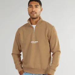 Online JACK & JONES Herre Vesterbro 1/4 Zip Sweatshirt Silver Mink / White