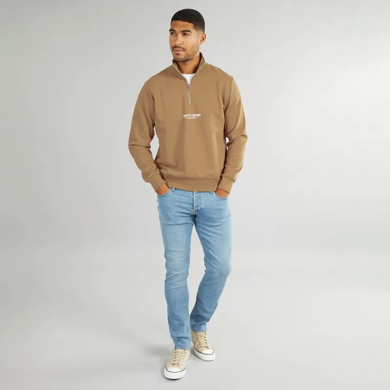 Online JACK & JONES Herre Vesterbro 1/4 Zip Sweatshirt Silver Mink / White