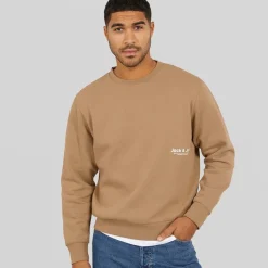 New JACK & JONES Herre Vesterbro Side Sweatshirt Sølv Mink/​Hvid Lysebrun