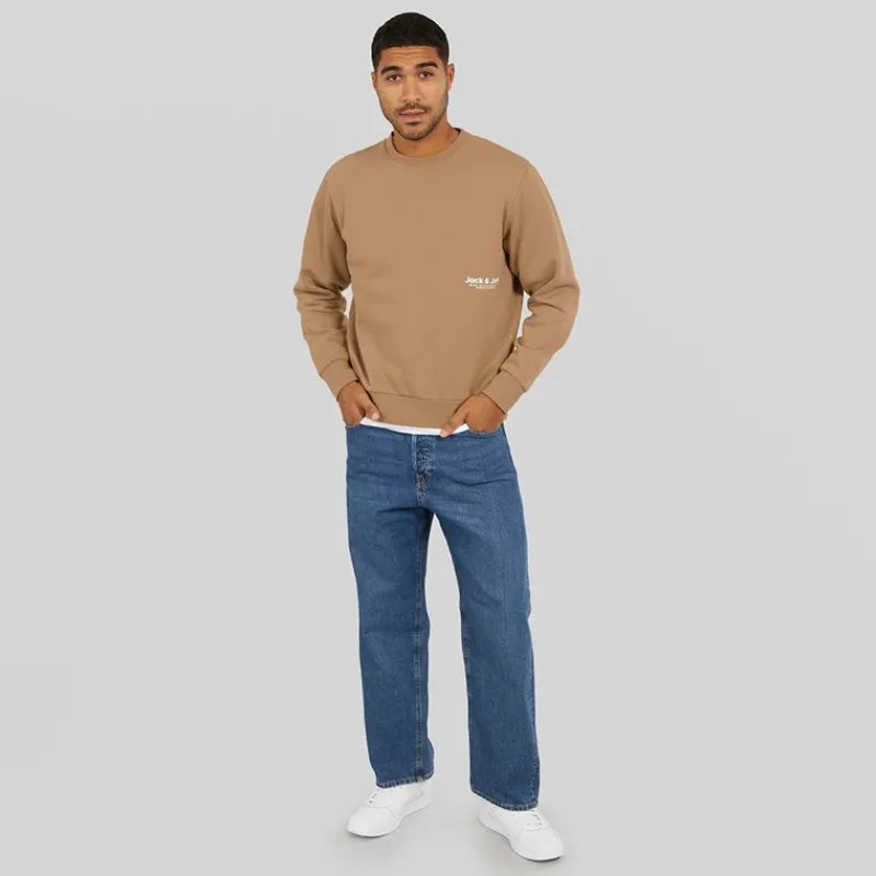 New JACK & JONES Herre Vesterbro Side Sweatshirt Sølv Mink/Hvid Lysebrun