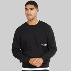 Discount JACK & JONES Herre Vesterbro Side Sweatshirt Sort/Hvid