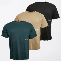 Discount JACK & JONES Herre Vesterbro Side Tre Pak Afslappet Pasform T-shirts Sort/Sølv Mink/Magisk Skov