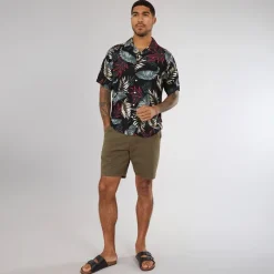 Hot ONLY & SONS Herre Wayne Kortærmet Viscose Skjorte Sort