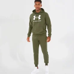 Best Under Armour Hættetrøje til Herre UA Rival Fleece Logo Marine OD Grøn/Hvid Grøn