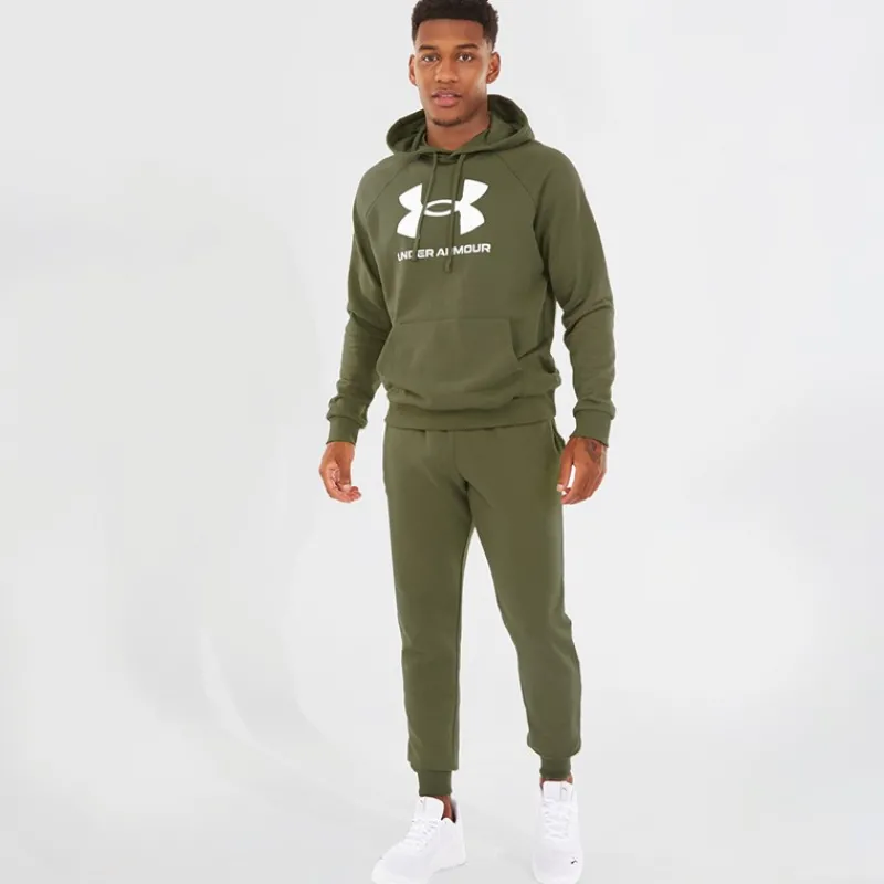 Best Under Armour Hættetrøje til Herre UA Rival Fleece Logo Marine OD Grøn/Hvid Grøn