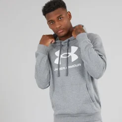 Online Under Armour Hættetrøje til Herre UA Rival Fleece Logo Castlerock Lysegrå/Hvid Grå