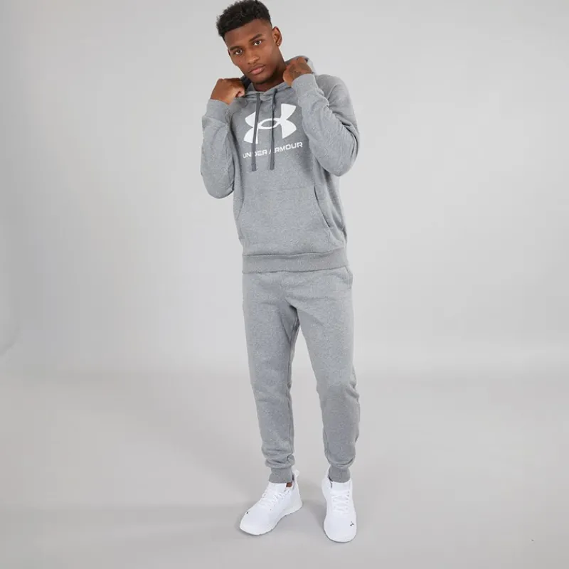 Online Under Armour Hættetrøje til Herre UA Rival Fleece Logo Castlerock Lysegrå/Hvid Grå