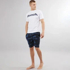 Outlet Bench Hvid/​Geometrisk camouflage Loungewear sæt til Herre med Mowie T-shirt og shorts