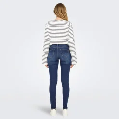 New Only Jeans til kvinder Rina Mid Rise Push Up Mørkeblå Falmet Mellemblå