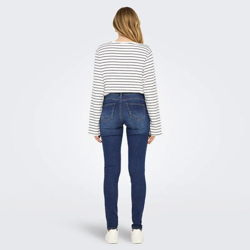 New Only Jeans til kvinder Rina Mid Rise Push Up Mørkeblå Falmet Mellemblå