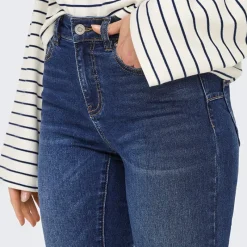 New Only Jeans til kvinder Rina Mid Rise Push Up Mørkeblå Falmet Mellemblå