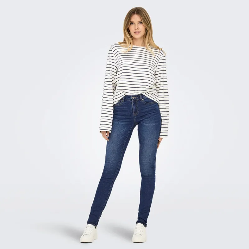 New Only Jeans til kvinder Rina Mid Rise Push Up Mørkeblå Falmet Mellemblå