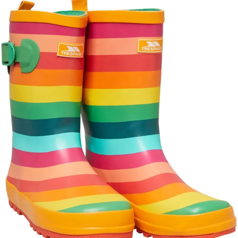 Sale Trespass Junior Childrens Puddle Rainbow Printed Wellington Gummistøvler Flerfarvede Striber