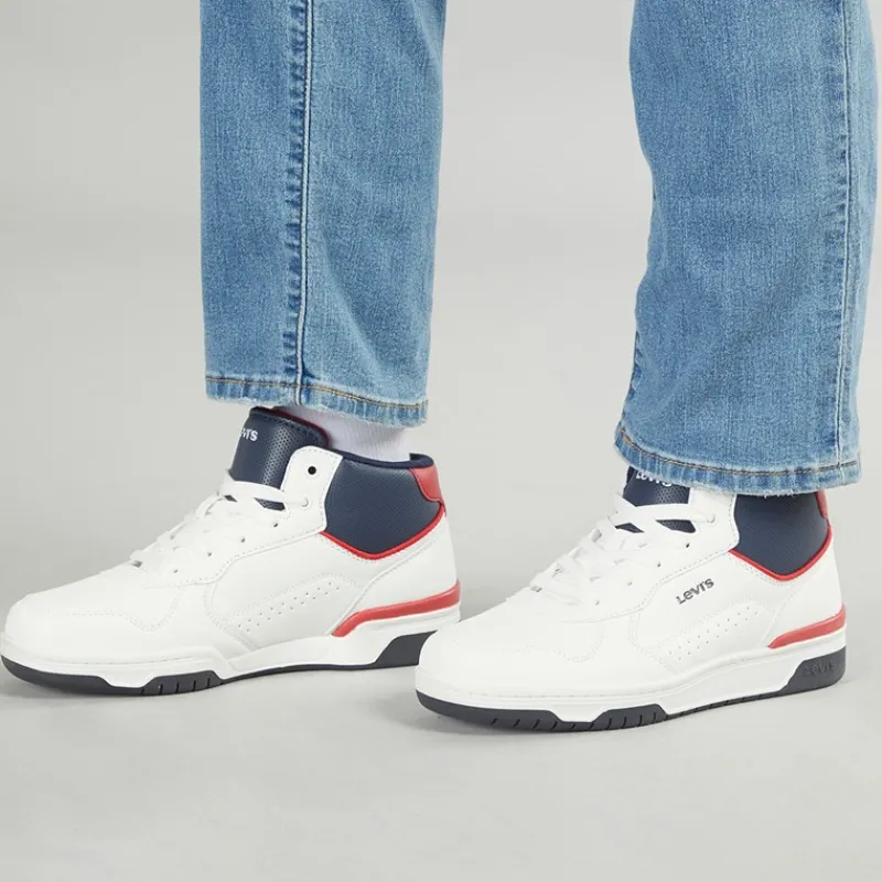Clearance Levi's Junior Dereck Hi Top Sneakers Navy Rød 0218 Hvid