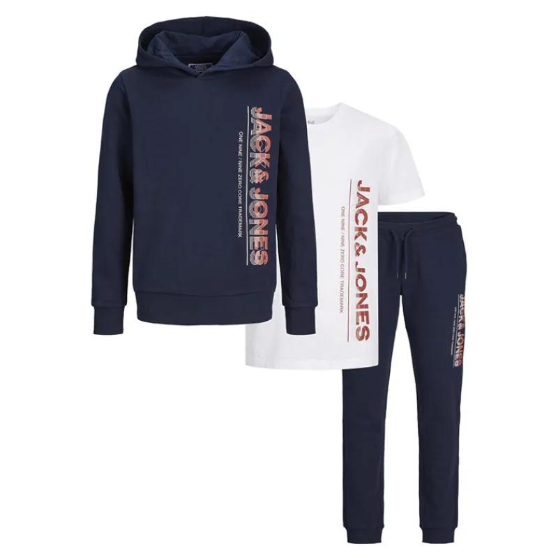 Sale JACK & JONES Junior Jwhnew Struktur Tre Pak Træningsdragt Og T-shirt Sæt Navy Blazer