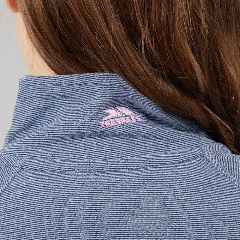 Discount Trespass Junior Piger Meadows Halv Lynlås Fleece Navy / Pink Logo Marineblå