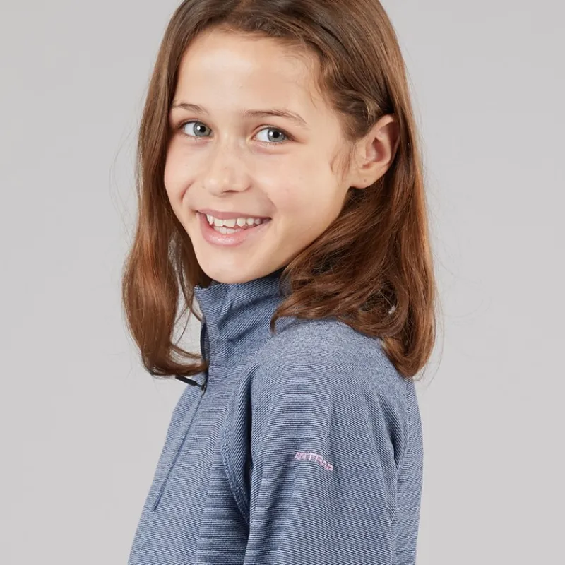 Discount Trespass Junior Piger Meadows Halv Lynlås Fleece Navy / Pink Logo Marineblå