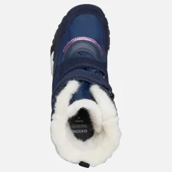 Clearance GEOX Junior Piger Trekkyup Dobbelt Rem Pelsforet Støvler Marineblå/​Lilla