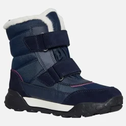 Clearance GEOX Junior Piger Trekkyup Dobbelt Rem Pelsforet Støvler Marineblå/​Lilla