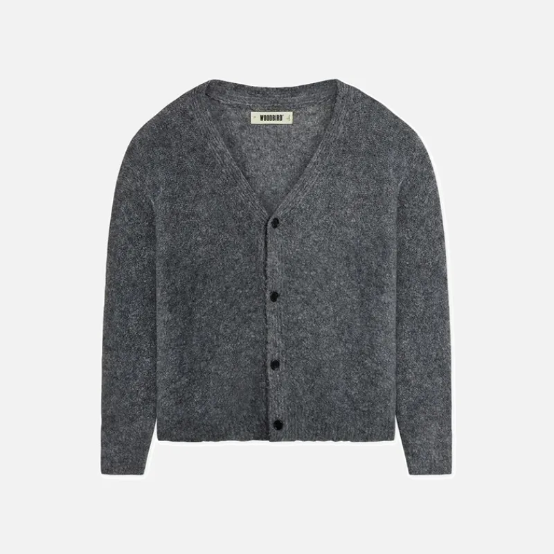 Outlet Woodbird Koon Loop Cardigan Asphalt Mørkegrå