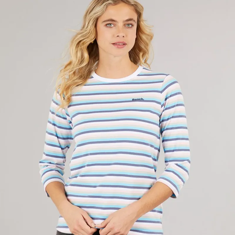 Hot Bench Langærmet T-shirt til kvinder Auborn Hvid/Lys støvet Rosa/Grøn/Blå/Marineblå Stribet