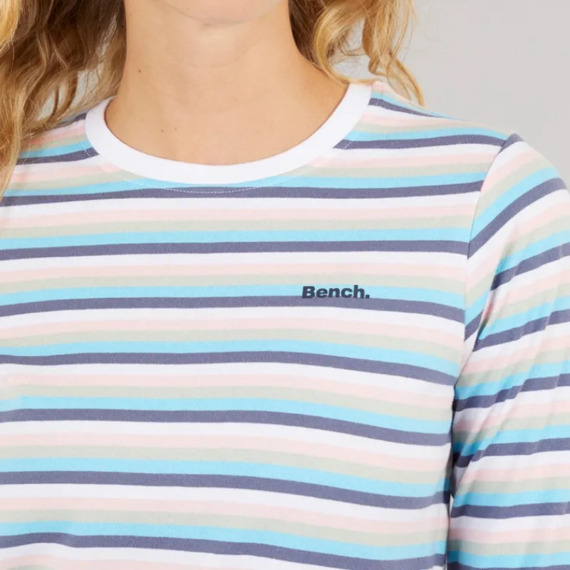 Hot Bench Langærmet T-shirt til kvinder Auborn Hvid/Lys støvet Rosa/Grøn/Blå/Marineblå Stribet