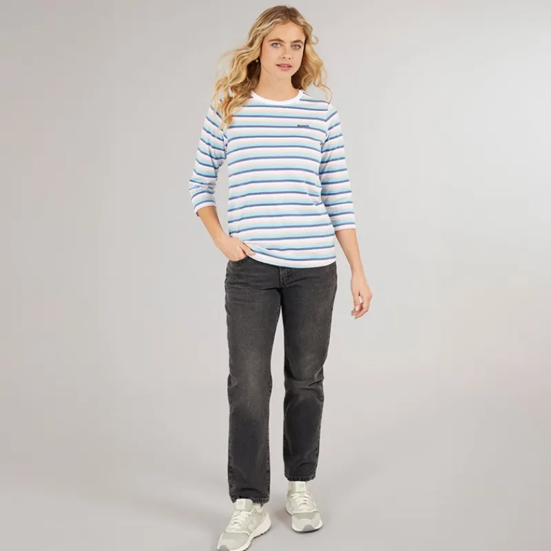 Hot Bench Langærmet T-shirt til kvinder Auborn Hvid/Lys støvet Rosa/Grøn/Blå/Marineblå Stribet