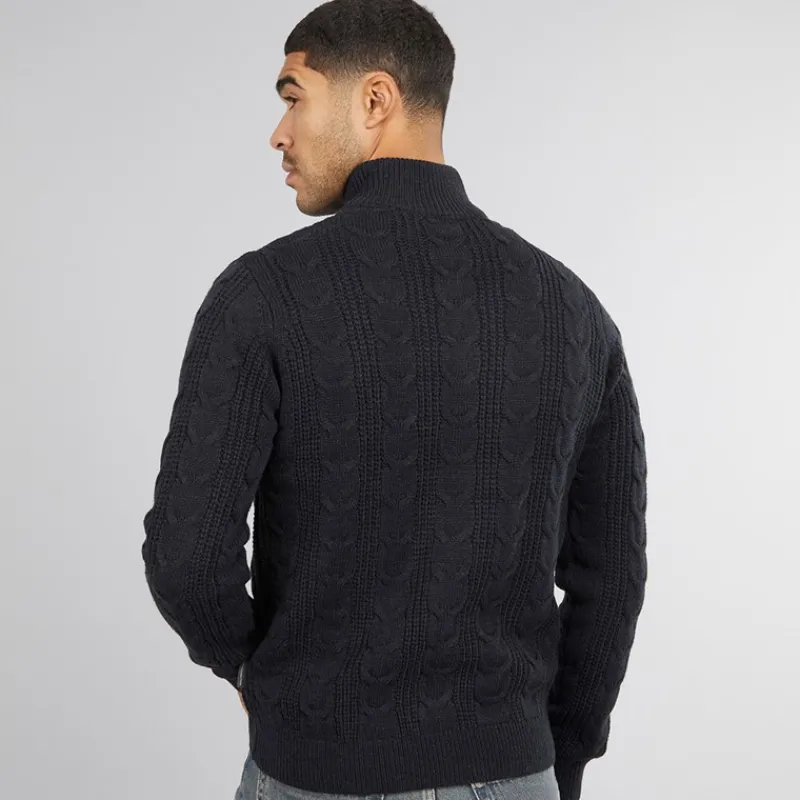 Clearance French Connection Mænd 1/2 Lynlås Uld Trøje Marine Marineblå