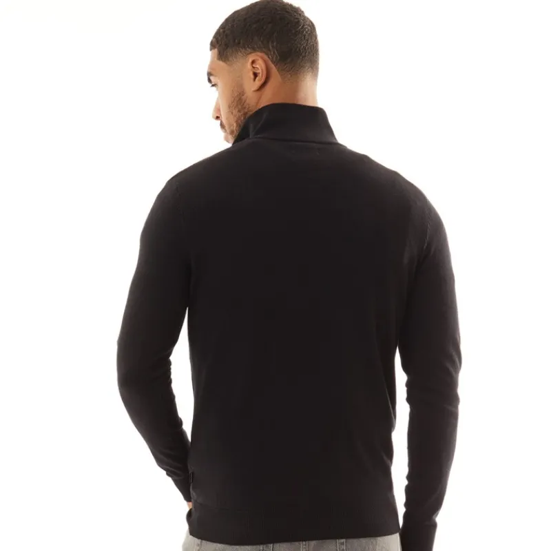 Clearance JACK & JONES Mænd Emil Strik 1/2 Lynlås Trøje Sort