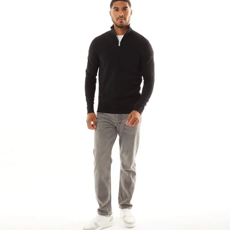 Clearance JACK & JONES Mænd Emil Strik 1/2 Lynlås Trøje Sort