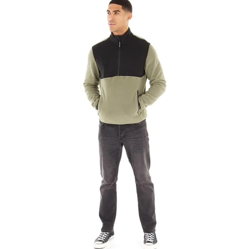 Discount JACK & JONES Mænd Halv Zip Fleece Dusty Olive Lys Khaki
